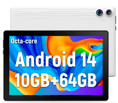 BESTSKI 10.1 Inch Android 14 Tablet, Octa-core 10GB RAM 64GB ROM(Expand to 1TB), 5MP+8MP Dual Cameras, Face ID, WiFi 6,Black