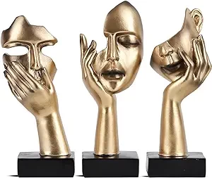 3 PCS Thinker Small Statue, Golden Black Abstract Art Sculpture Modern Home Decora Shelf Decor Knick Knacks Desktop Decor Christmas Tv Stand Decor New Year Gift (3 PCS Gold)