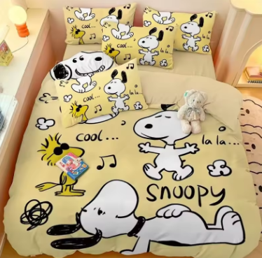 Snoopy Bedding Set Duvet Cover Pillowcase 2-3 Piece Set Kids Adult Size Cute Pattern, Home Bedroom Decoration, Cartoon Print
