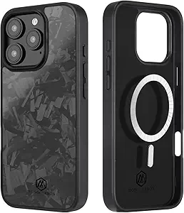 MONOCARBON Real Forged Carbon Fiber Case for iPhone 16 Pro, Military Grade 6.3 in Dropproof Hard Cover Compatible With MagSafe,Heavy Duty Case With Camera Protection & Wrapped Edge