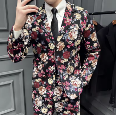 Suit (Blazer+ Pants) Men's Fashion Gentleman Slim Fit Business Outdoor Printed Gentleman Fine Cotton Wedding Work Casual Suit