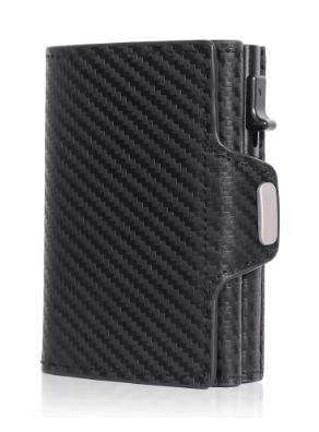 Pop-Up Credit Card Case with RFID Protection Genuine Cow Leather Wallet with Compartment for Notes and Coins for Men and Women