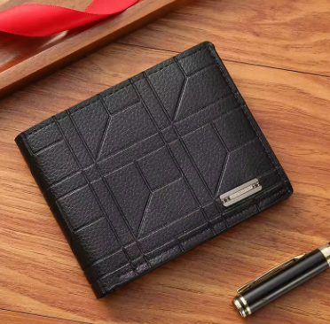 New Brand Men'S Wallet Men'S Short Wallet Youth Fashion Plaid Horizontal Soft Leather Wallet Large Capacity Multi Card Wallet