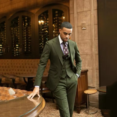 Stylish olive green men's suit Business suit Groom's tuxedo three-piece jacket Vest pants