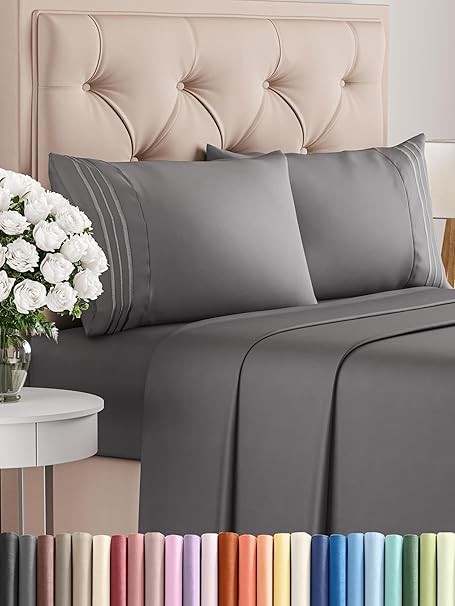 Queen Size 4 Piece Sheet Set - Comfy Breathable & Cooling Bed Sheets Set - Hotel Luxury Bedding for Women, Men, Kids & Teens - Deep Pockets, Easy-Fit, Super Soft & Wrinkle Free - Oeko-Tex - Dark Grey
